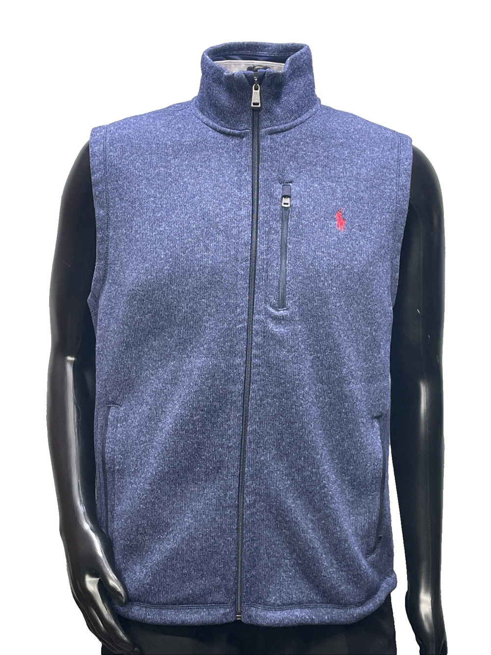 Polo Ralph Lauren Men’s L Performance Blue Brushed Fleece Full-zip Vest Preppy